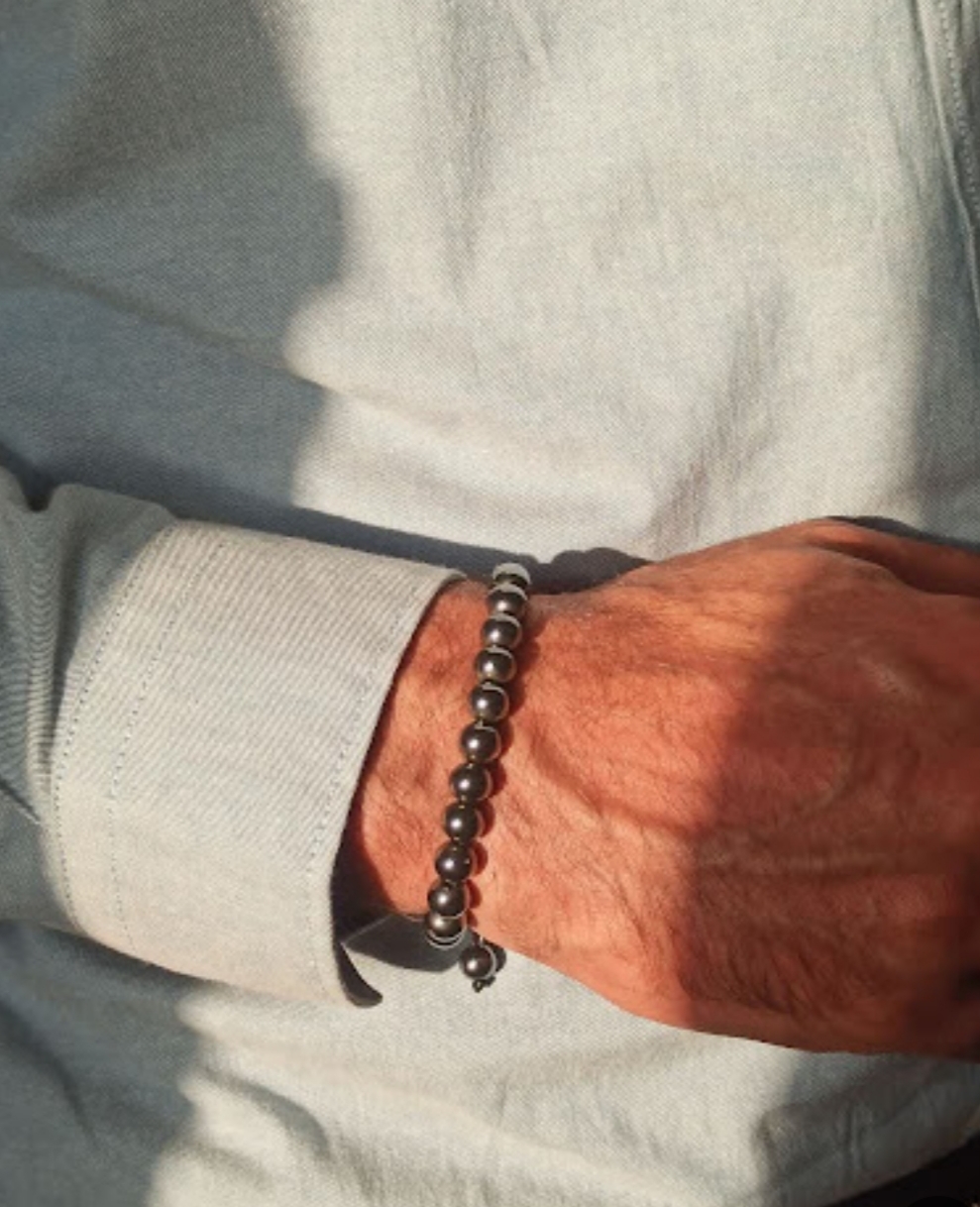 دستبند مردانه با سنگ حدید نوک مدادی